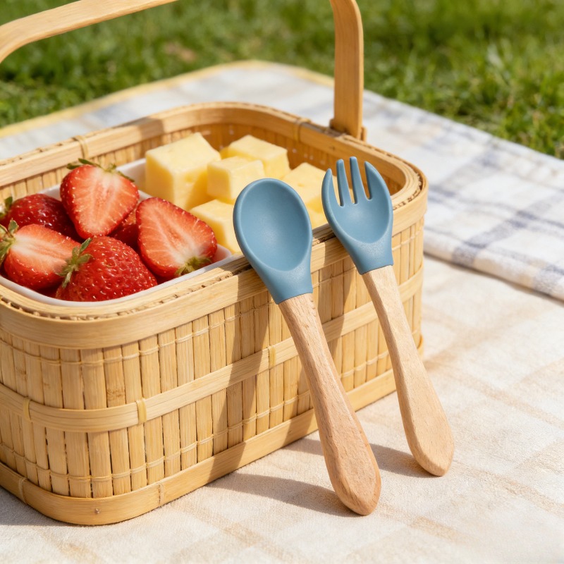 Baby Food Utensils Set - Baby Silicone Spoon Fork Set Soft