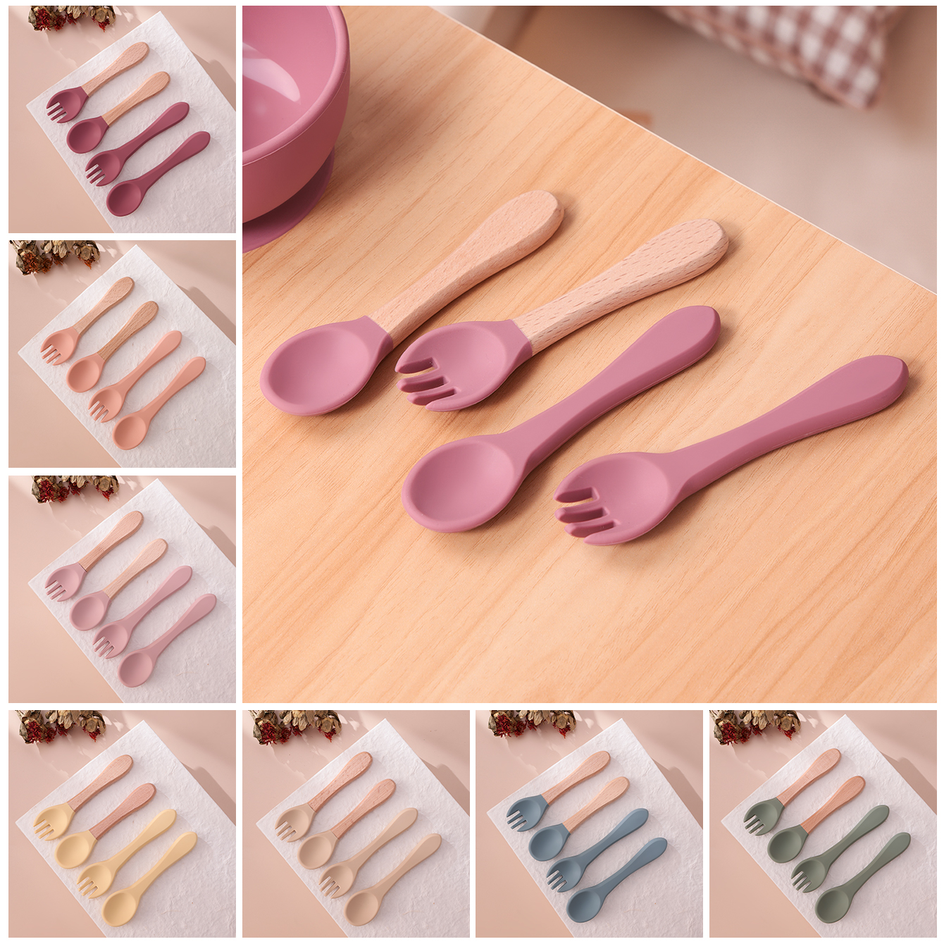 Baby Food Utensils Set - Color Kids 4PCS Silicone Baby Feeding
