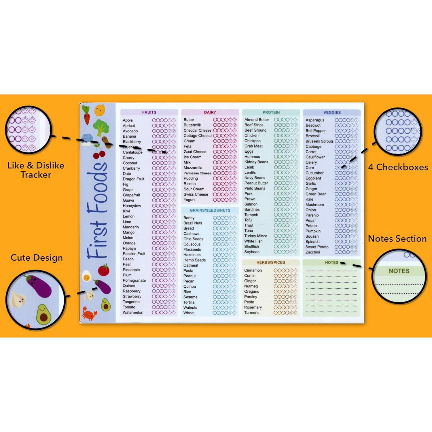Baby First Foods Tracker, High - đánh giá và giá Baby Food Checklist